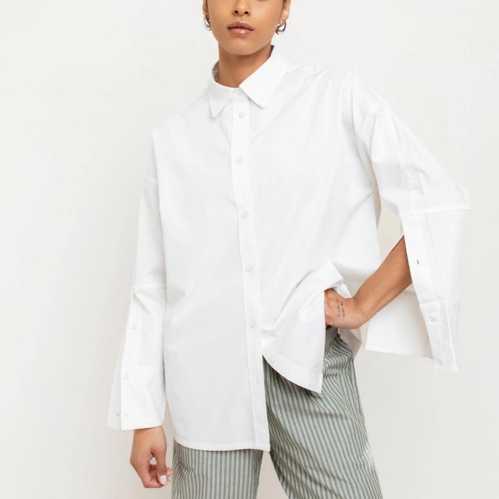 Paper Label Tanzi Button Down Placet Shirt in Bright White | Size Small
